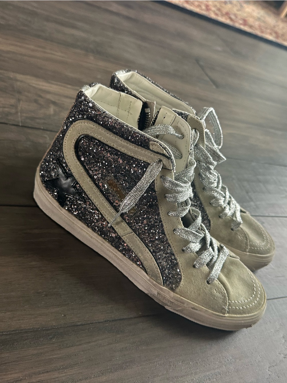 New Golden goose slide Silver Glitter High-Top Skate Sneakers